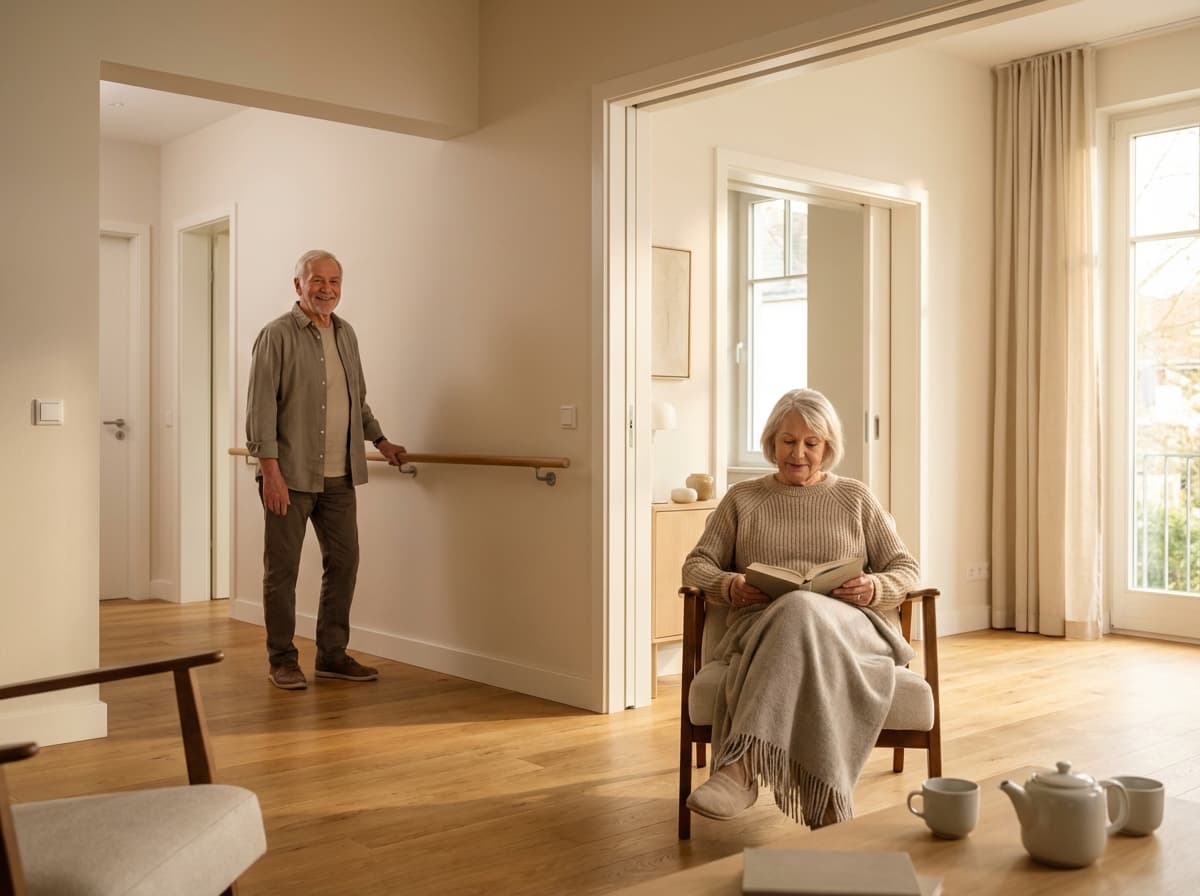 Seniorenpaar entspannt sich sicher und geborgen im eigenen Wohnzimmer